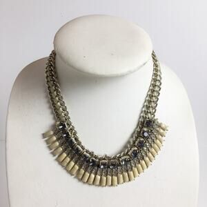 LOFT Silver off white and purple rhinestone beaded necklace statement 90s y2k